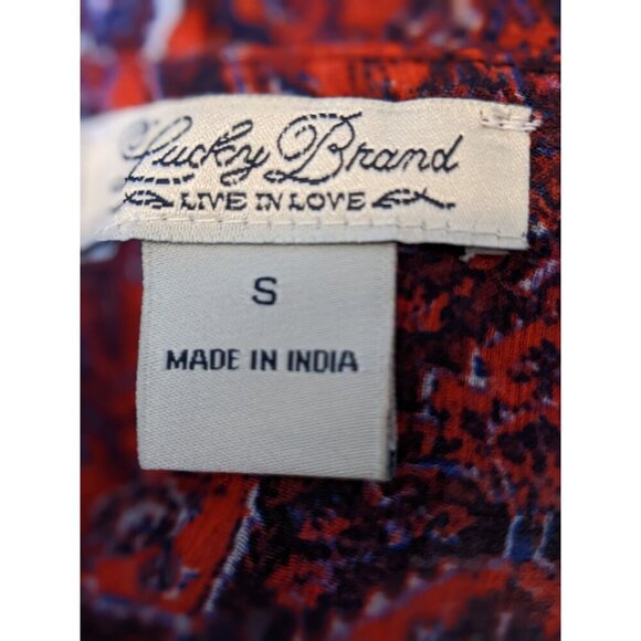Lucky Brand Semi Sheer Blouse Womens Small Red Batik Ethnic Boho Long Sleeve - Picture 4 of 4